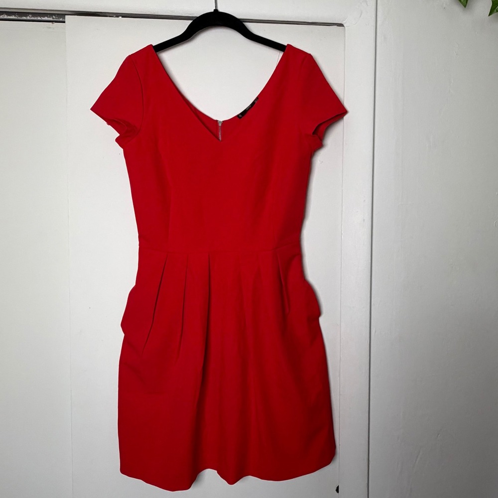 Mango Basics Red V-Neck Flare Mini Dress Size 6 SS